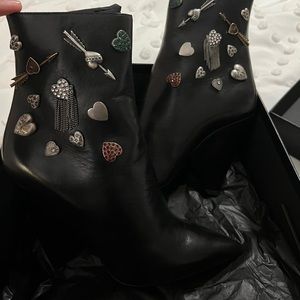 SAINT LAURENT Niki Embellished Leather Ankle Boots
